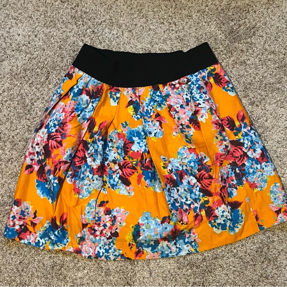 Zara Floral Mini Skirt in Orange with Blue and Pink Accents